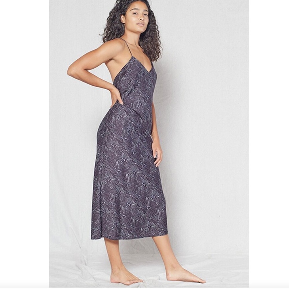 Outerknown Aura Strappy slip midi Dress in purple star print